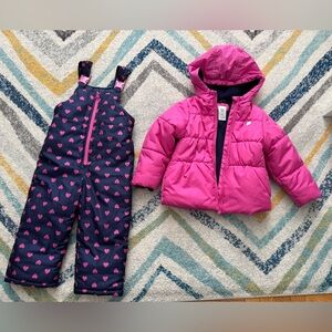 Carter’s Snow Set 5T Pink Navy Snow bib and Jacket